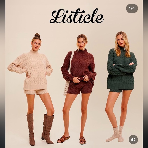 Listcle | Brown Cable Knit High Waisted Sweater Shorts - Picture 7 of 9